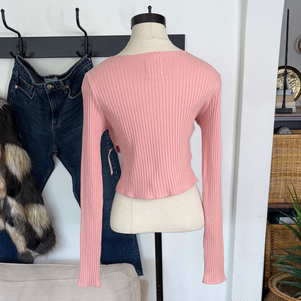 For Days• Pink Ribbed Wrap Sweater - Picture 3 of 7